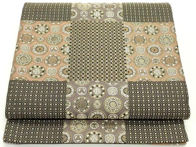 平和屋着物●両面　六通柄袋帯　変わり市松正倉院文　金糸　正絹　逸品　未使用　DAAV9282ob