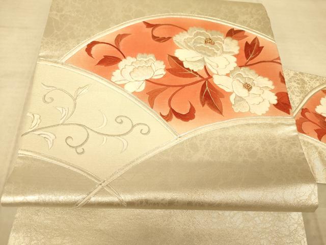 平和屋着物◎九寸名古屋帯　花扇文　金銀糸　正絹　逸品　AAAZ6264cs