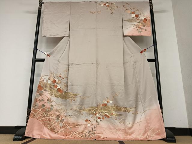 平和屋着物●訪問着　草花文　暈し染め　金彩　正絹　逸品　未使用　AAAY0296zg