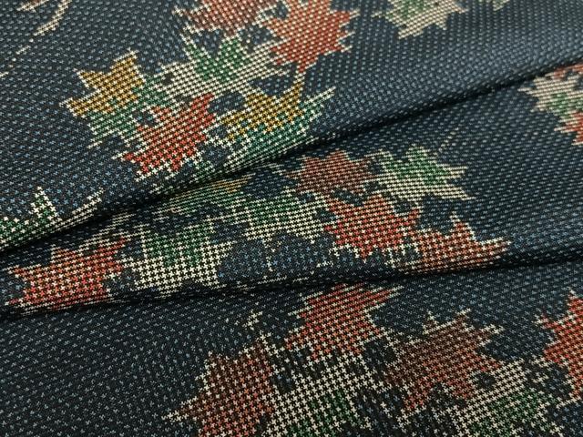 平和屋着物●本場大島紬　一元絣　枝葉文　楓　正絹　逸品　AAAY0299zg