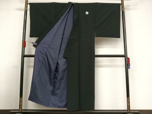 平和屋着物●男性 黒紋付 長羽織セット 正絹 逸品 AAAZ3036np