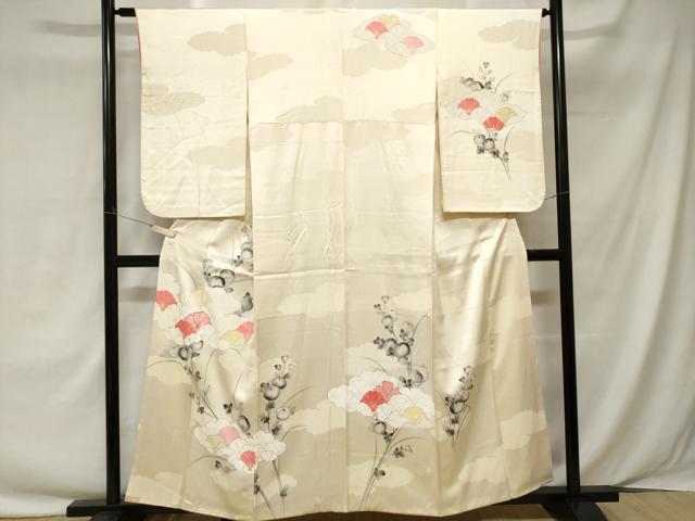 平和屋着物■訪問着 手描き 駒刺繍 万寿菊 花文 金彩 正絹 逸品 CAAY1381ev
