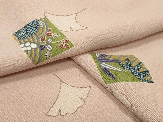 平和屋着物●上質な小紋　色紙銀杏花文　金彩　ロング丈　正絹　逸品　未使用　CABD9374gh