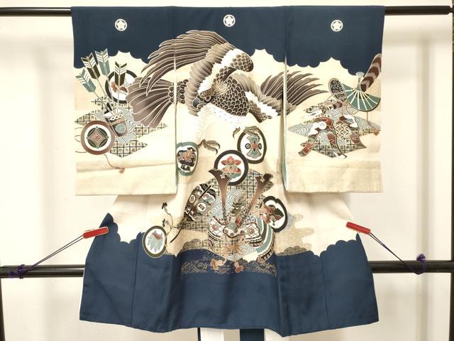 平和屋着物[]お宮参り　男の子　祝着　産着　初着　のしめ　鷹　鷲　龍　兜　金彩　逸品　DABA3741ma
