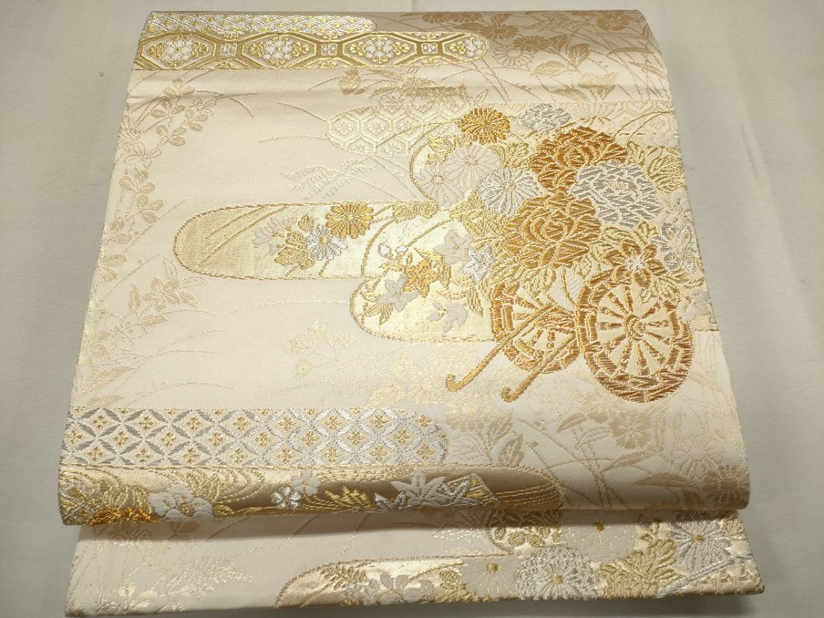 平和屋着物◎全通柄袋帯　唐織　雲取り花車文　美保姿苑　金銀糸　逸品　CAAG5421ak