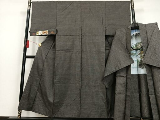 平和屋着物■男性 本場大島紬 アンサンブル 手織り 格子 静フジエ作 証紙付き 正絹 逸品 AAAQ8133oa 平和屋着物■男性 本場大島紬 アンサンブル 手織り 格子 静フジエ作 証紙付き 正絹 逸品 AAAQ8133oa
