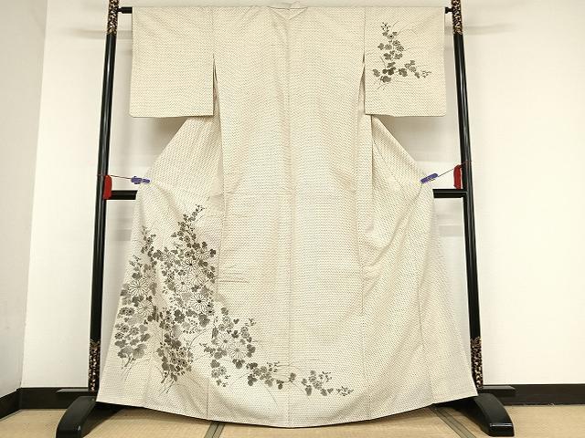 Kimono - 平和屋着物●訪問着　中国三大刺繍　相良刺繍　紬地　手描き　草花文　正絹　逸品　AAAT9403np