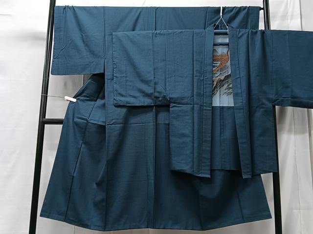 平和屋着物■男性　お召　アンサンブル　亀甲文　滅紫色　正絹　逸品　CABC7544xe