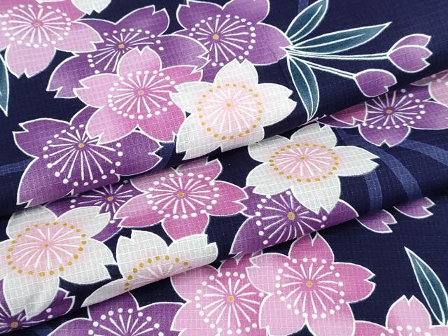 平和屋着物∴夏物　浴衣　綿紅梅　舞桜　麻の葉文様　綿　逸品　CABD2587ng