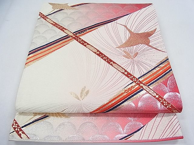 平和屋着物◎六通柄袋帯 飛鶴文 金銀糸 逸品 CAAF5627nb