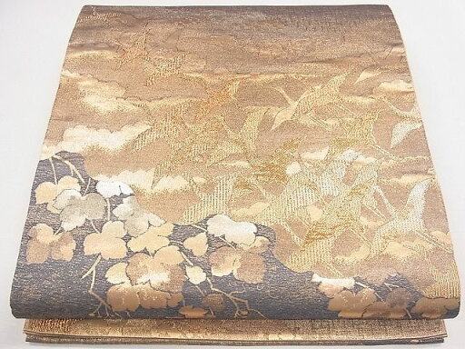 平和屋着物◎六通柄袋帯 霞飛鶴文 金糸 逸品 CAAG1891eg 平和屋着物◎六通柄袋帯 霞飛鶴文 金糸 逸品 CAAG1891eg