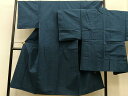 平和屋着物●男性 紬 アンサンブル 青褐色 正絹 逸品 BAAO1967pk