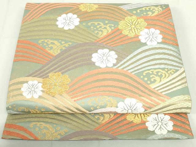 平和屋着物●六通柄袋帯　唐織　唐錦　錦彩浪花文　金糸　正絹　逸品　DAAU6880ob