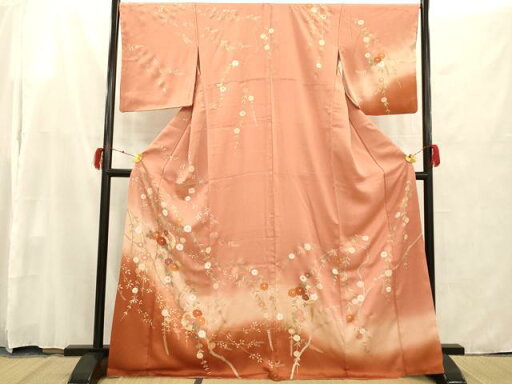 平和屋着物■訪問着 刺繍 雪輪枝花文 暈し染め 金彩 正絹 逸品 AAAQ7201fy 平和屋着物■訪問着 刺繍 雪輪枝花文 暈し染め 金彩 正絹 逸品 AAAQ7201fy