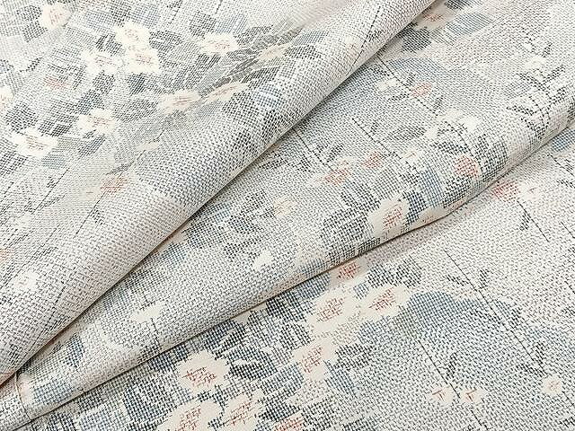 平和屋着物▽上質な紬　単衣　草花文　正絹　逸品　CAAW1342xi