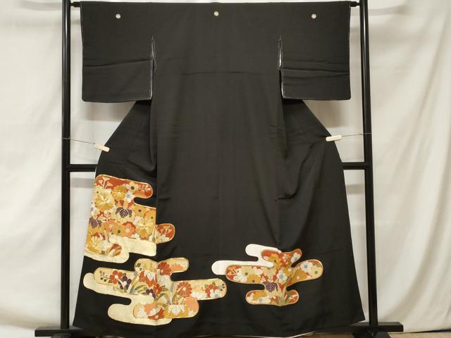 平和屋着物■豪華黒留袖　駒刺繍　エ霞草花文　金彩　正絹　逸品　CAAZ5327ev