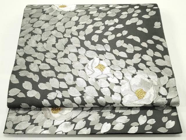 平和屋着物●西陣　服部織物謹製　六通柄袋帯　こはく錦　手織　舞花文　金銀糸　正絹　逸品　DAAV9036ob