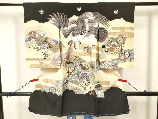 Rakuten - 平和屋着物[]お宮参り　男の子　祝着　産着　初着　のしめ　鷹　鷲　龍　扇面御所車松文　金彩　逸品　DABA3744ma
