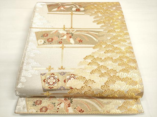 平和屋着物◎六通柄袋帯　唐織　鳳凰花松文　金銀糸　正絹　逸品　DABC5888xg