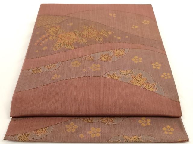 平和屋着物◎六通柄本袋帯　草花文　大島好み　正絹　逸品　AAAK9024Bey