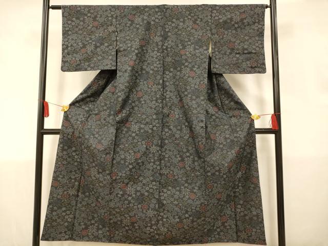平和屋着物■本場大島紬 草花文 正絹 逸品 AAAT1422fw