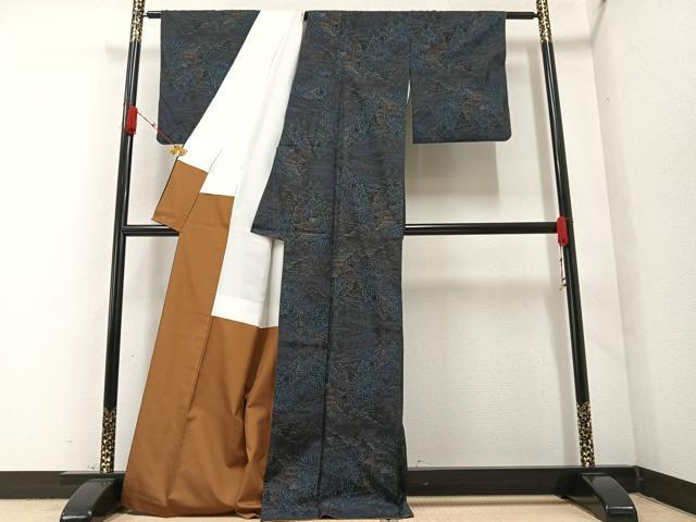 平和屋着物●本場大島紬　カタス7マルキ　風景草木文　正絹　逸品　AAAZ6876ph