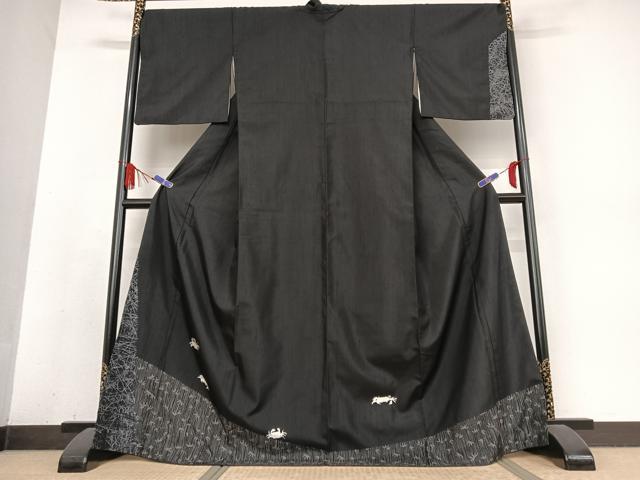 平和屋着物●訪問着 紬地 蟹 笹竹文 正絹 逸品 AABB0242zg