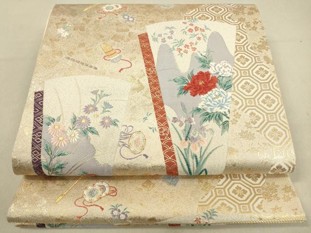 平和屋着物◎六通柄袋帯　唐織　九百錦　鼓花文　金糸　正絹　逸品　DAAO9048bc