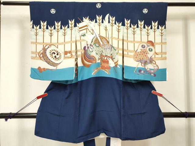 平和屋着物[]お宮参り　男の子　祝着　産着　初着　のしめ　兜　鼓矢羽花文　逸品　DABA3746ma