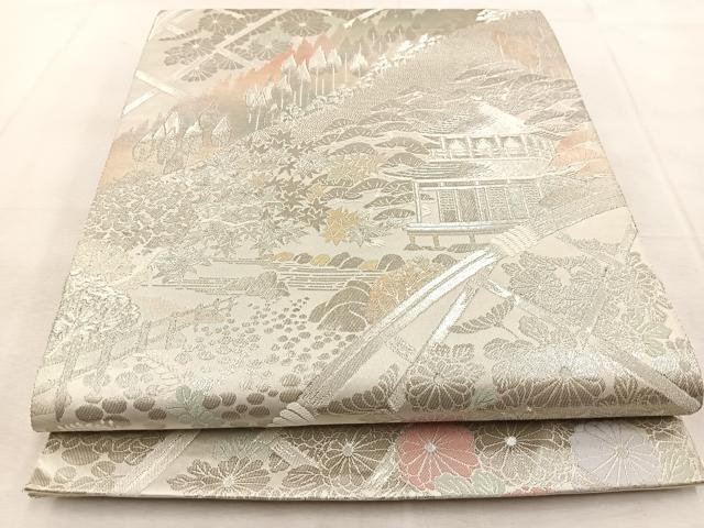 平和屋着物◎六通柄袋帯　初音絵巻文様　プラチナ箔　正絹　逸品　BAAU9189yc