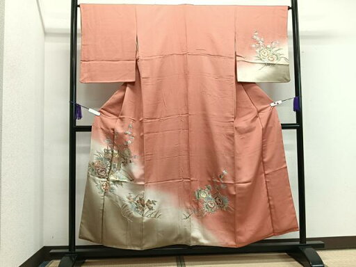 平和屋着物■訪問着 御所車草花文 暈し染め 金彩 やまと誂製 正絹 逸品 CAAO2082xi 平和屋着物■訪問着 御所車草花文 暈し染め 金彩 やまと誂製 正絹 逸品 CAAO2082xi