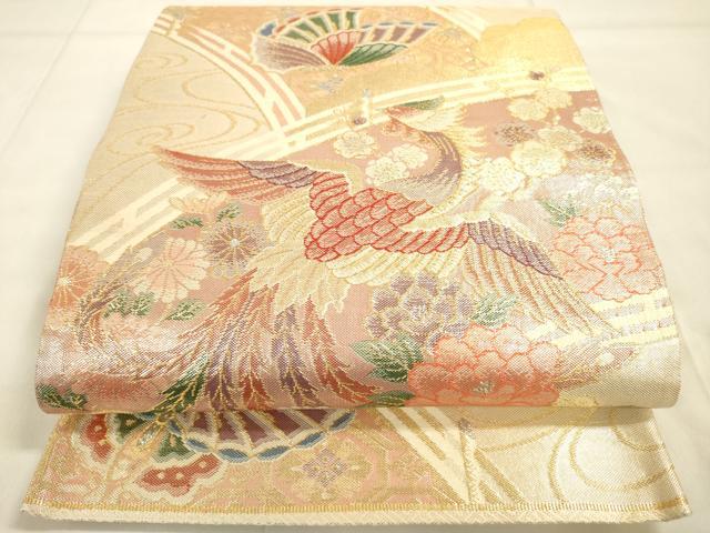 平和屋着物◎佐賀錦　六通柄袋帯　華園麗鳥文　金糸　正絹　逸品　DAAK2171zy