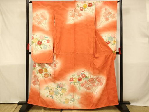 平和屋着物■豪華振袖 駒刺繍 草花扇子文 暈し染め 金糸 金彩 正絹 逸品 AAAT1425fw 平和屋着物■豪華振袖 駒刺繍 草花扇子文 暈し染め 金糸 金彩 正絹 逸品 AAAT1425fw