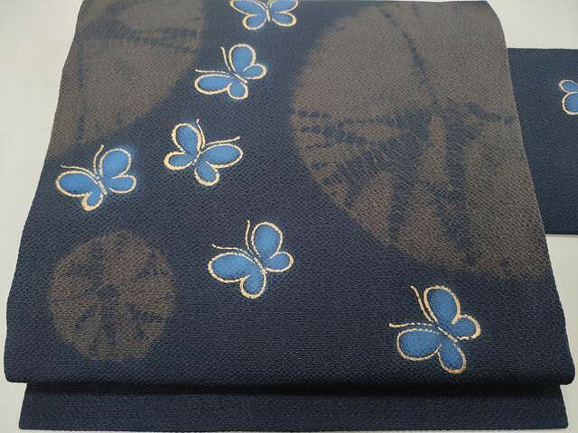平和屋着物●九寸名古屋帯　舞蝶文　金彩　鬼しぼ縮緬　高島屋扱い　正絹　逸品　CAAU1120yk