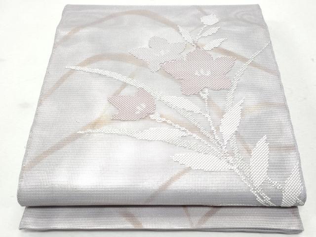 平和屋着物＊夏物　太鼓柄袋帯　芝草枝花文　銀糸　正絹　逸品　CAAW6960fb