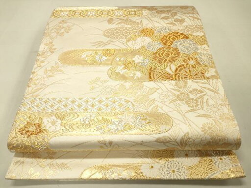 平和屋着物◎全通柄袋帯 美保姿苑 霞取花文 金銀糸 正絹 逸品 DAAK2102zy 平和屋着物◎全通柄袋帯 美保姿苑 霞取花文 金銀糸 正絹 逸品 DAAK2102zy