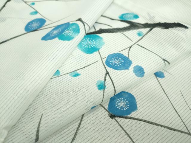 平和屋着物＊夏物 小紋 絽 枝梅文 洗える着物 DAAV4289ud