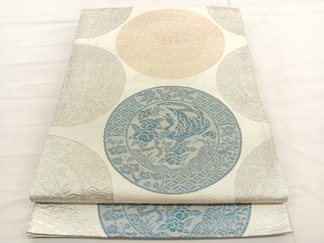 平和屋着物◎六通柄袋帯　鳳凰花絵皿文　金銀糸　正絹　逸品　BAAV3100hv