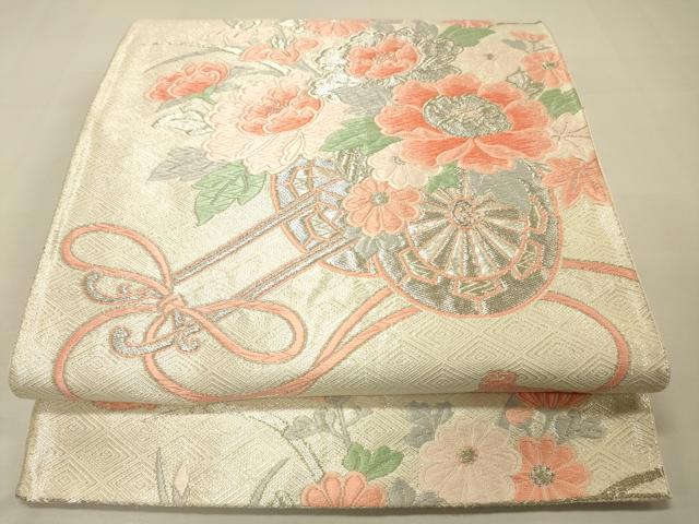 平和屋着物◎六通柄袋帯　唐織　花車文　銀糸　正絹　逸品　DAAK2106zy