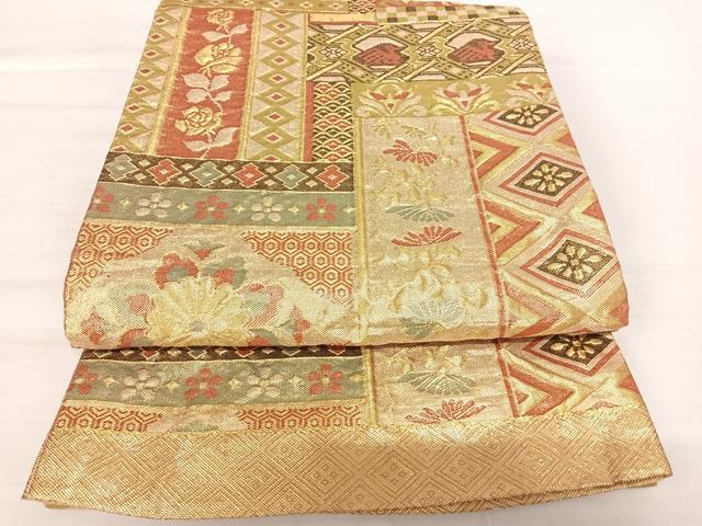 平和屋着物◎佐賀錦　六通柄袋帯　吉祥花文　金糸　正絹　逸品　AABB2728yx