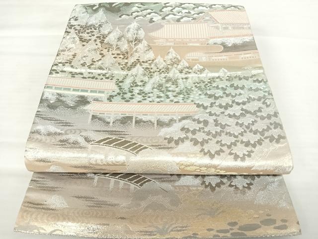 平和屋着物◎西陣　六通柄袋帯　風景文　錦プラチナ箔　正絹　逸品　AABB2729yx