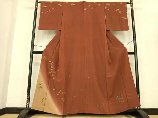 平和屋着物●訪問着　手描き　枝花文　暈し染め　正絹　逸品　AABF0491fy