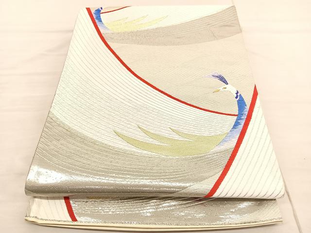 平和屋着物◎西陣　六通柄袋帯　唐織　綾彩錦　孔雀　プラチナ箔　証紙付き　正絹　逸品　BAAV3102hv