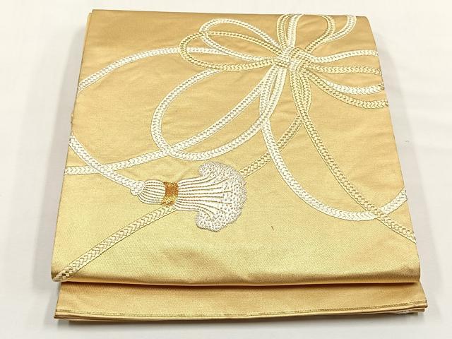 平和屋着物◎中国三大刺繍 相良刺繍 太鼓柄袋帯 総刺繍 駒刺繍 結び紐文 正絹 逸品 CABJ6125yk