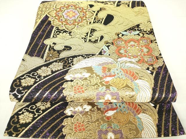 平和屋着物▼六通柄袋帯　正倉院鳳凰花文　金糸　正絹　逸品　DAAX3630az