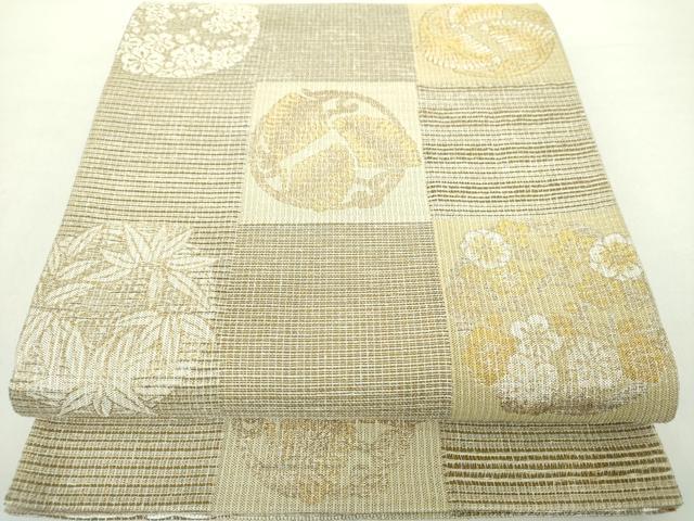 平和屋着物●六通柄袋帯　市松花丸文　金銀糸　やまと誂製　正絹　逸品　DABA1737ps