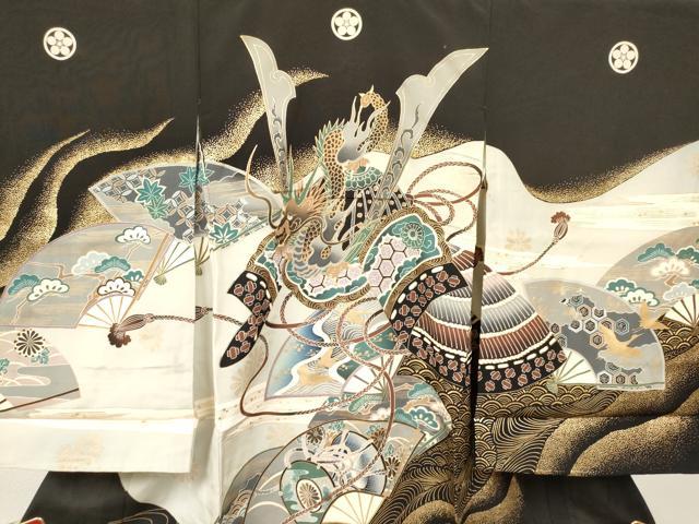 平和屋着物[]お宮参り　男の子　祝着　産着　初着　のしめ　龍　兜　扇面鼓松文　金彩　逸品　DABA3748ma