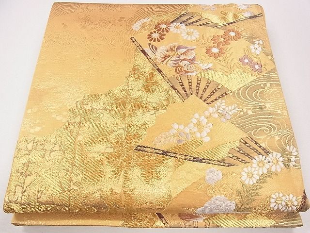 Rakuten - 平和屋着物■六通柄袋帯 唐織 扇面流水鴛鴦花文 金糸 逸品 CAAG2158eg