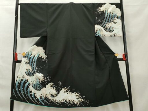 平和屋着物●男性 訪問着 立波文 黒地 金彩 胴抜き仕立て 洗える着物 AAAZ6052cs 平和屋着物●男性 訪問着 立波文 黒地 金彩 胴抜き仕立て 洗える着物 AAAZ6052cs