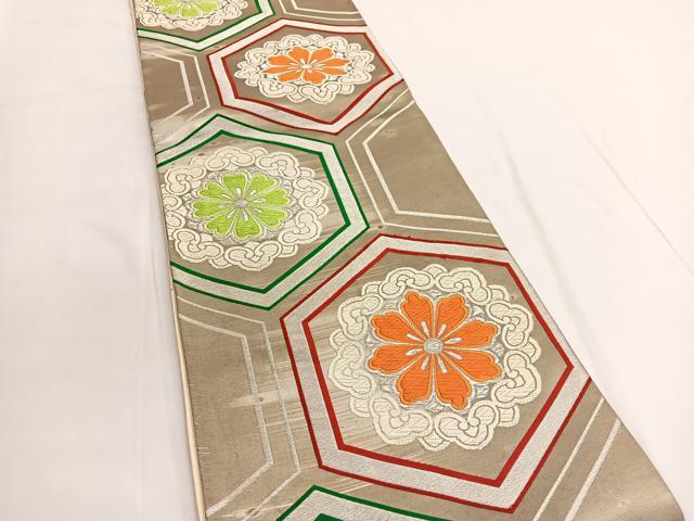 平和屋の平和屋着物◎六通柄袋帯 唐織 亀甲花文 銀糸 正絹 逸品 BAAV9705hv｜アングル2